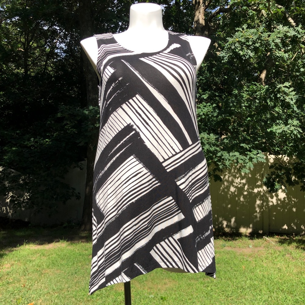 Soma, L, Soft Jersey Sleeveless Scarf Hem Tunic - STANDOUT STRIPE BLACK, $59 NEW